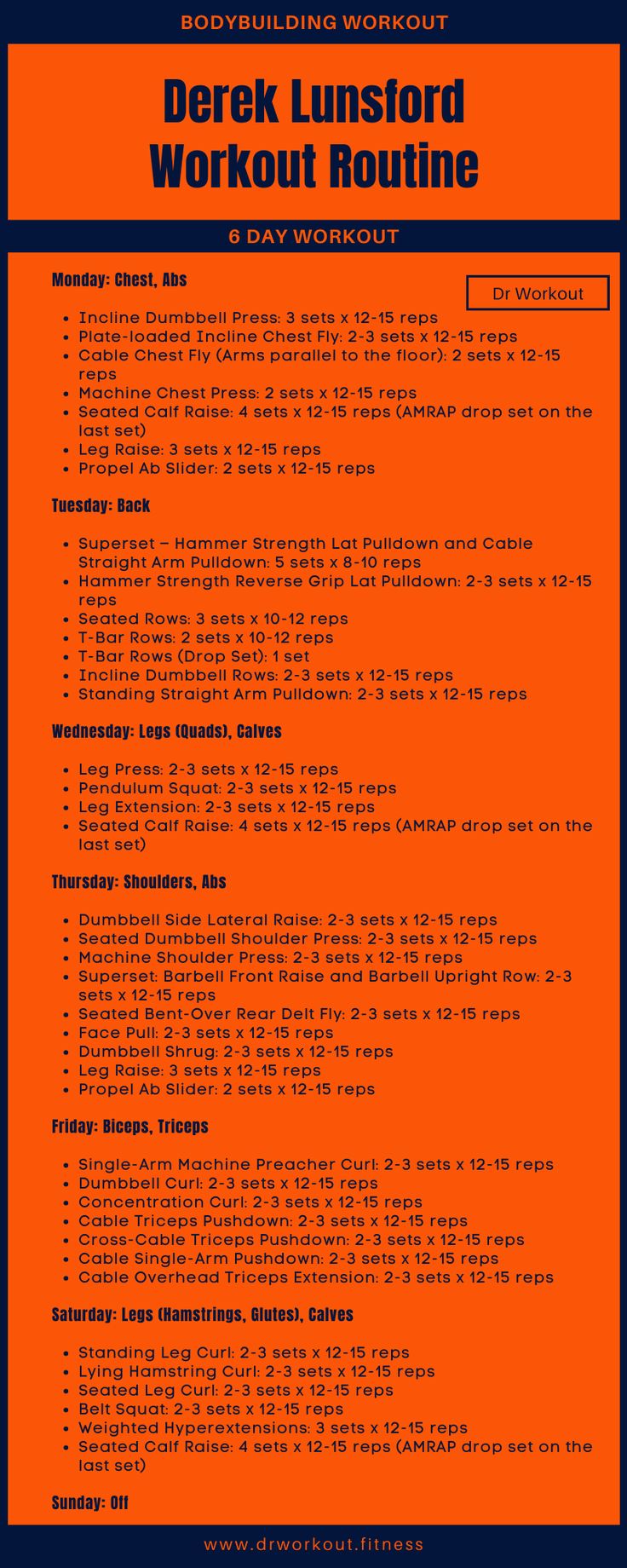 an orange and blue poster with the words dark lunsford workout routine on it