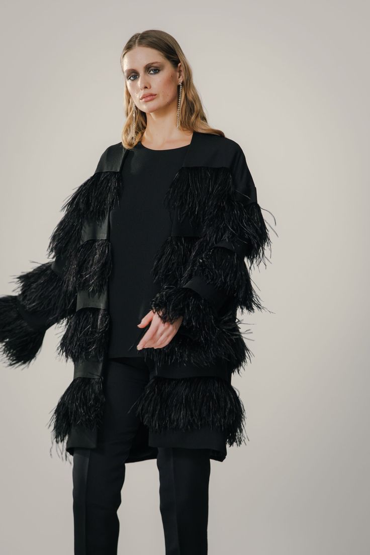 Feather Coat, Add Sleeves, Trim Jacket, Feather Trim, Black Jacket, Model Height, The Row, Size 16, Dry Clean