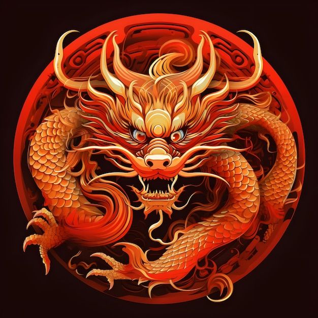 a red and gold dragon on a black background