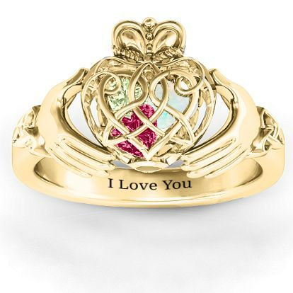 14K Yellow Gold Caged Hearts Celtic Claddagh Ring | Jewlr Celtic Claddagh Ring, Claddagh Ring, Celtic Wedding Rings, Celtic Wedding, Claddagh Rings, Celtic Rings, Irish Jewelry, Wedding Rings Rose Gold, Promise Rings For Her