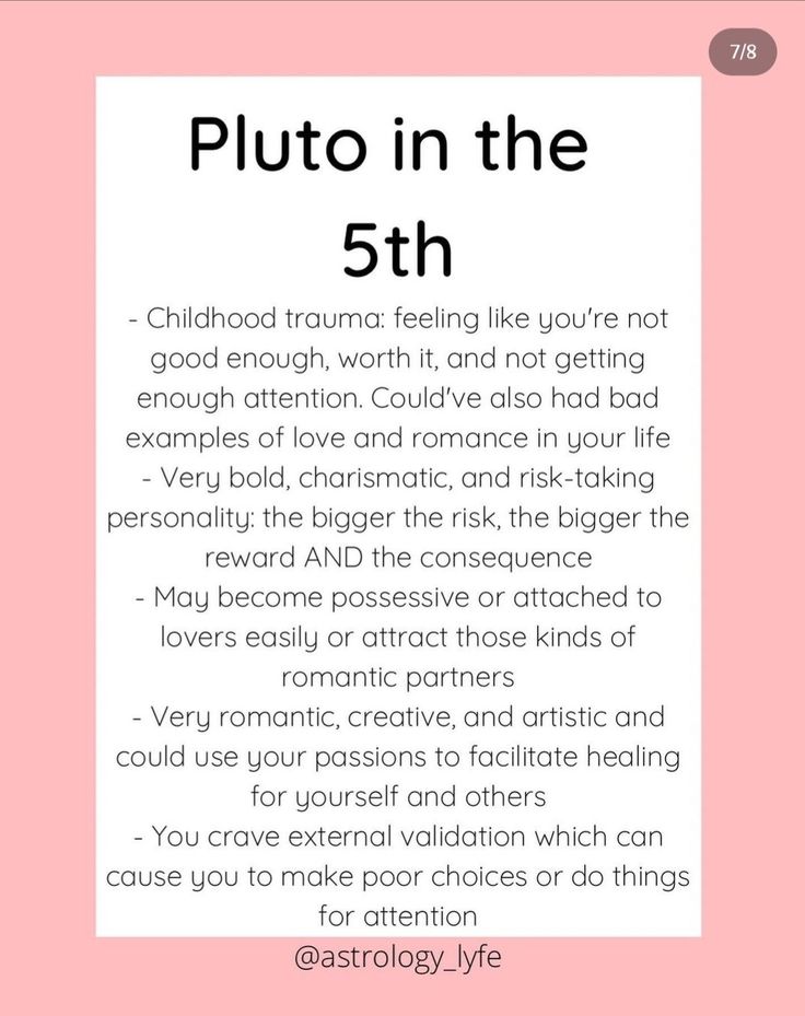 a pink and white poster with the words pluto in the 10th