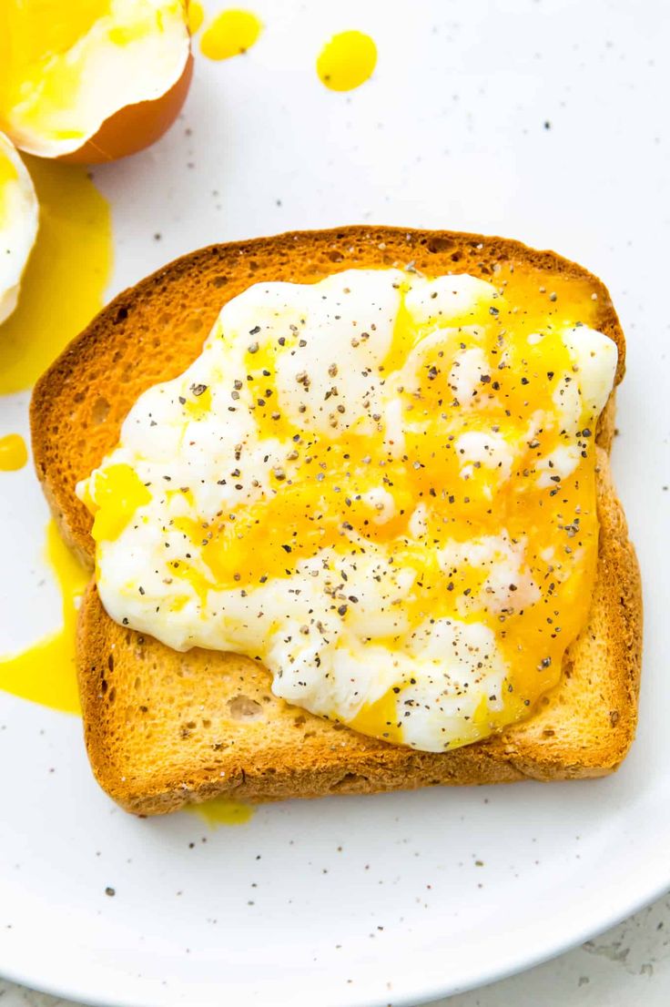 a piece of bread with eggs on it