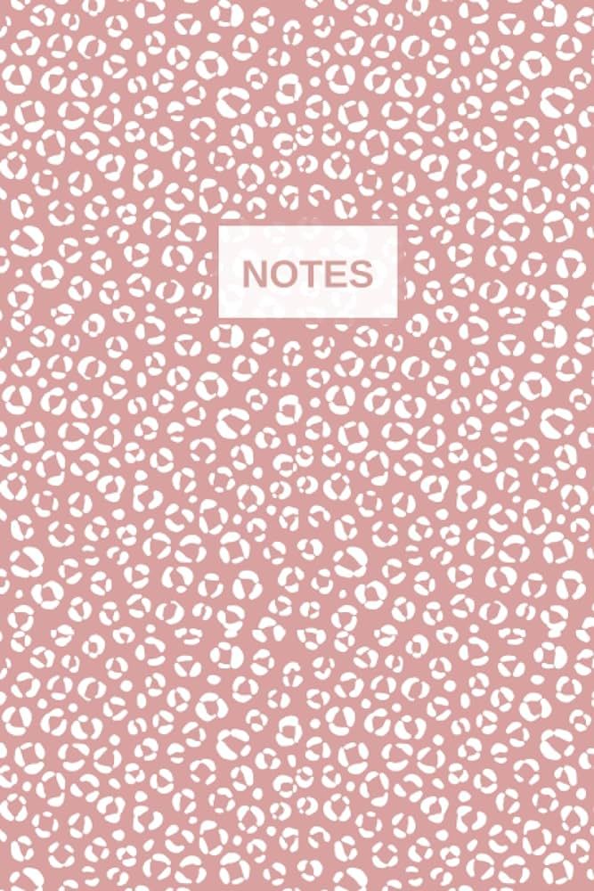 a pink and white leopard print notebook with the word notes on it's cover