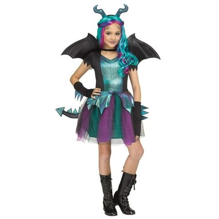 a girl in a costume with horns and wings