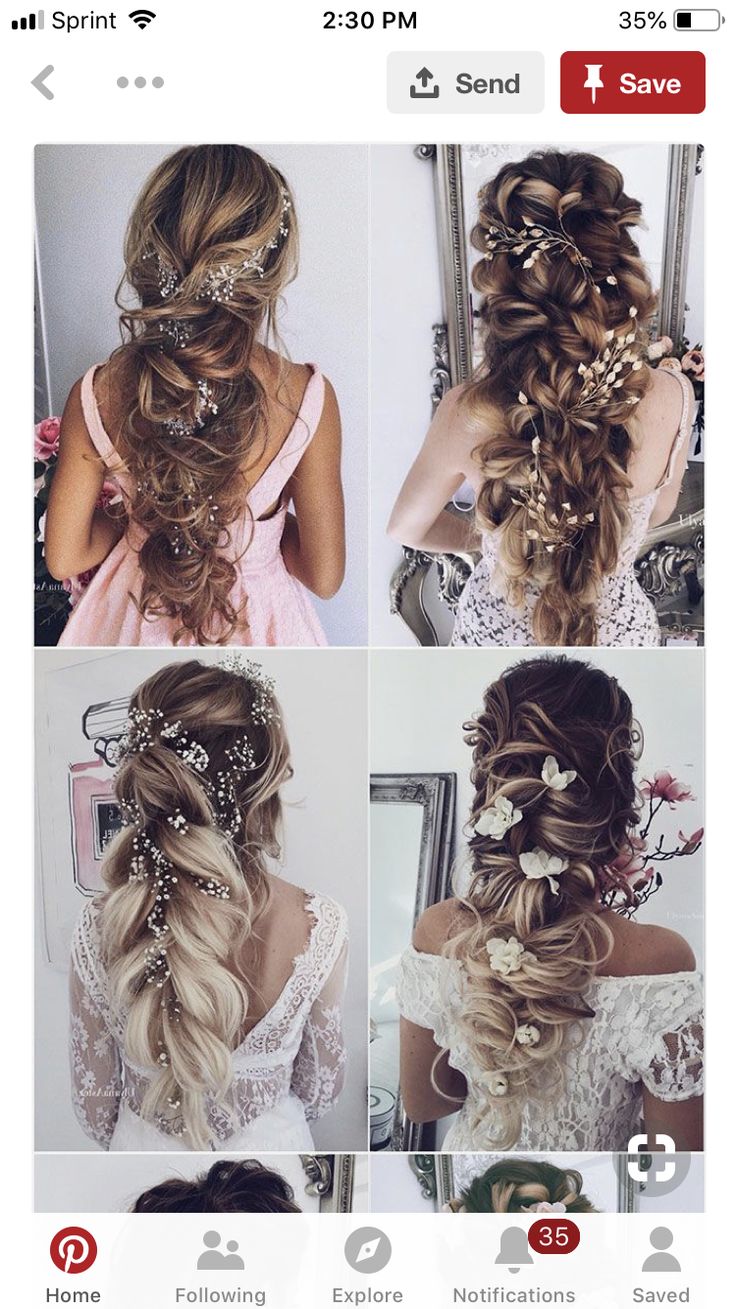 four pictures of different hairs and hair accessories in the same photo, one with flowers on it