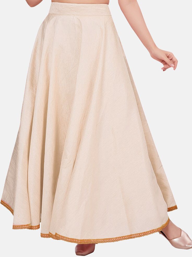 Manisha Dupion Silk Long Flair Skirt. Readymade dupion silk skirt. Embellish with golden zari embroidery at bottom. Waist is adjustable with a side zip. Flair Skirt, Zari Embroidery, Dupion Silk, Silk Skirt, Side Zip, Mustard, Off White, Silk, Embroidery