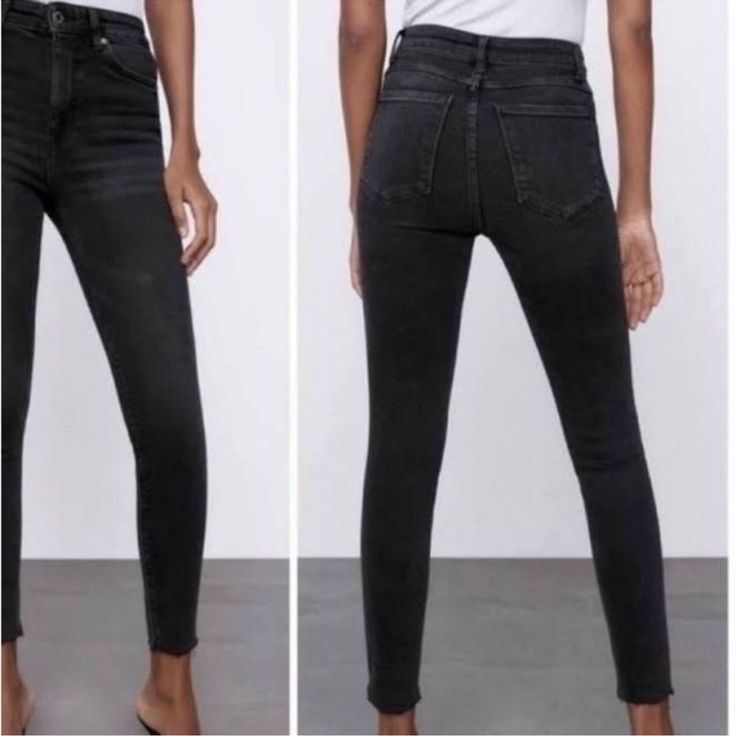 Nwot Zara Woman Premium Denim Collection Dark Wash/Distressed High Rise Skinny Jeans Size 6 Super Stretchy Material (Basically Spandex) Super Cute Distressed Ankle Detail Length: 36 Inches Trendy High Rise Washed Black Skinny Jeans From Zara Woman Premium Denim Collection High Rise Skinny. Dimensions In Pictures. Never Worn Ripped Gray Jeans For Fall, Gray Ripped Jeans For Fall, Distressed Gray Jeans For Spring, Chic Gray Jeans For Fall, Trendy Gray Distressed Jeans, Chic Gray Denim Jeans, Gray Ripped Jeans For Spring, Spring Ripped Gray Jeans, Gray Bottoms With Frayed Hem For Fall