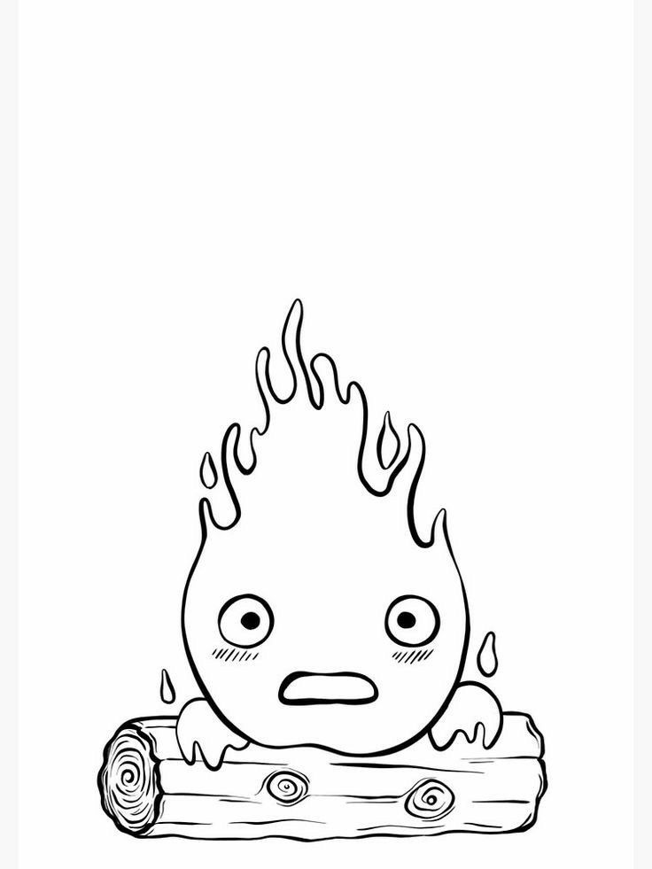 a black and white drawing of a burning log with an emo face on it