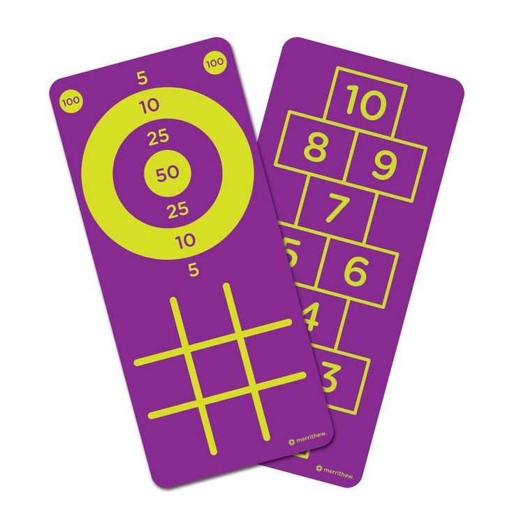 two purple cards with yellow numbers on them