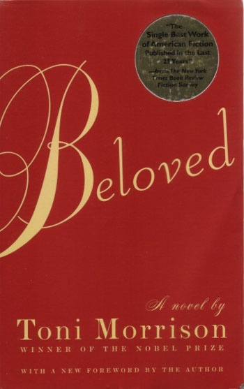 a book cover with the title beloved written in gold and red on a red background