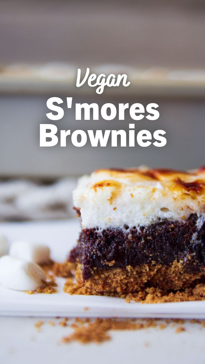 vegan s'mores brownies on a plate with marshmallows