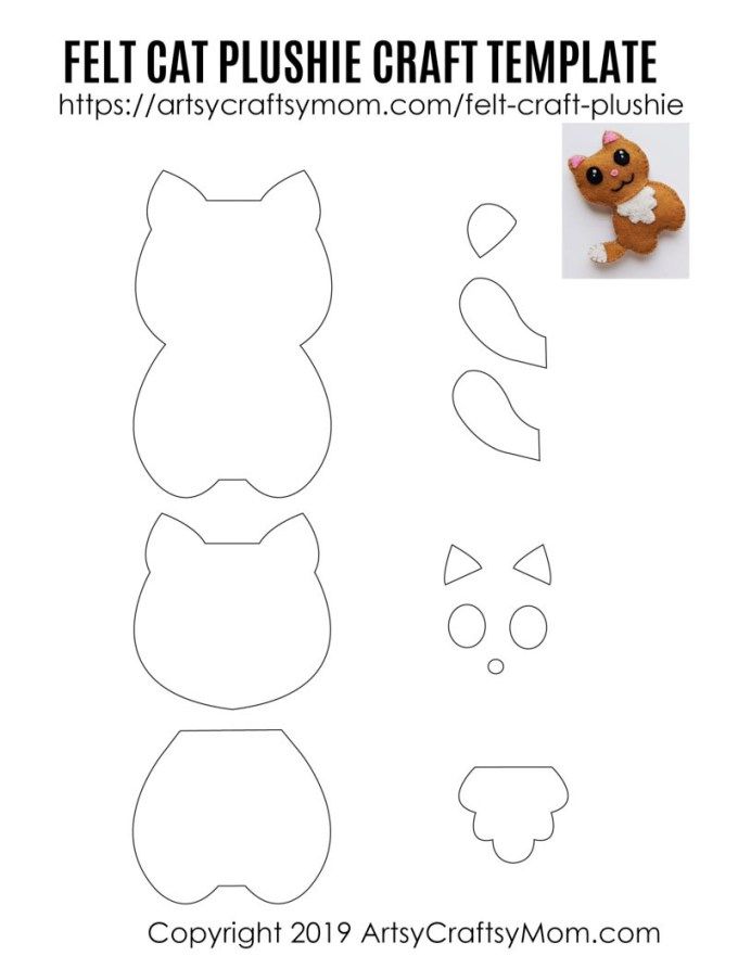 a paper cut out of an animal with the text felt cat plushie craft template