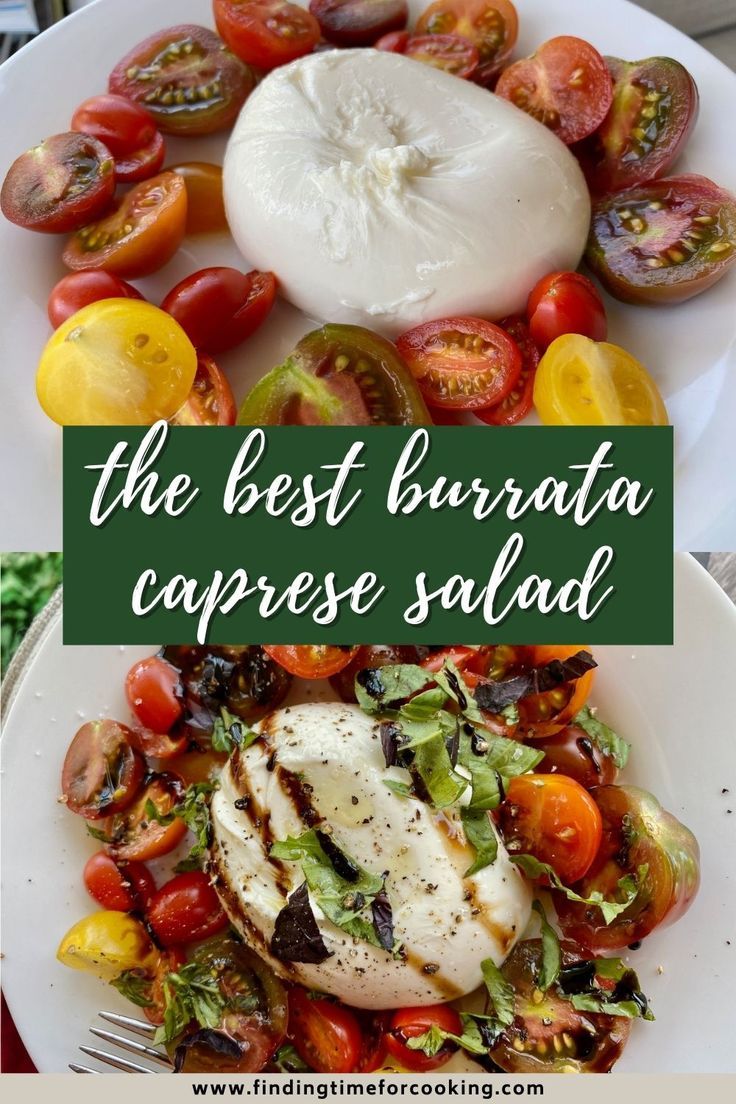 Amazing & Easy Burrata Caprese Salad | The best caprese salad is with burrata, not boring bland buffalo mozzarella! Caprese salad with burrata is so much better...tomato basil mozzarella salad for summer, a no-cook summer dinner or appetizer.  Perfect summer side dish, made with simple and high-quality ingredients. What to do with burrata cheese! Best Caprese Salad, Burrata Caprese Salad, Tomato Caprese Salad, Salad With Burrata, Burrata Caprese, Salad For Summer, Mozzarella Caprese, Basil Mozzarella, Tomato Caprese