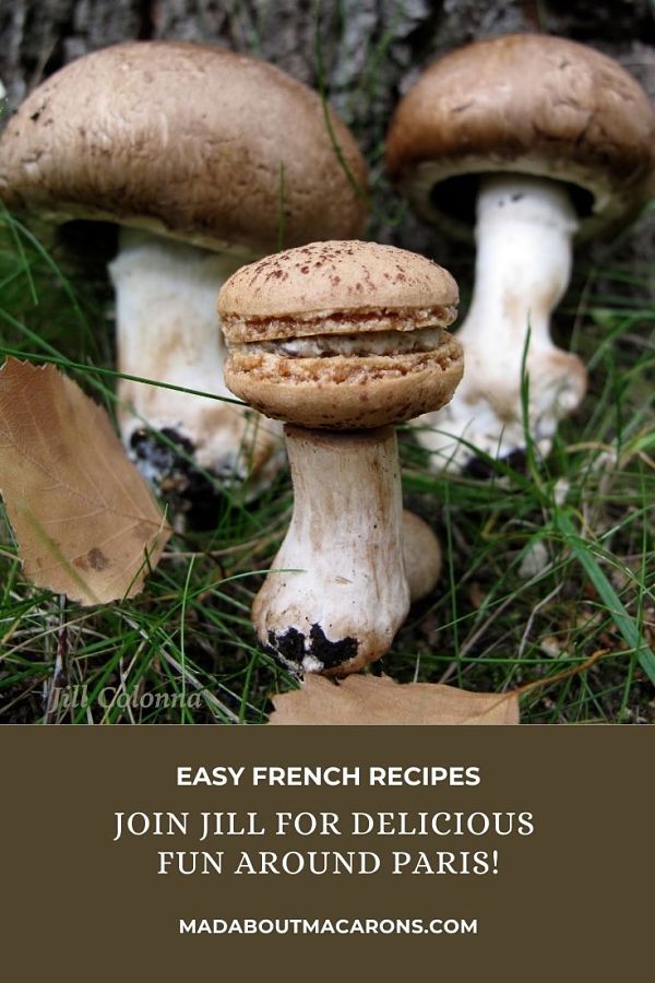 two mushrooms sitting in the grass with text overlay that reads easy french recipes join us for delicious fun around paris