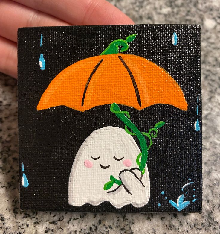 a painting of a ghost holding an orange umbrella