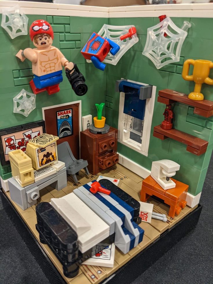 a toy room with toys and furniture on display