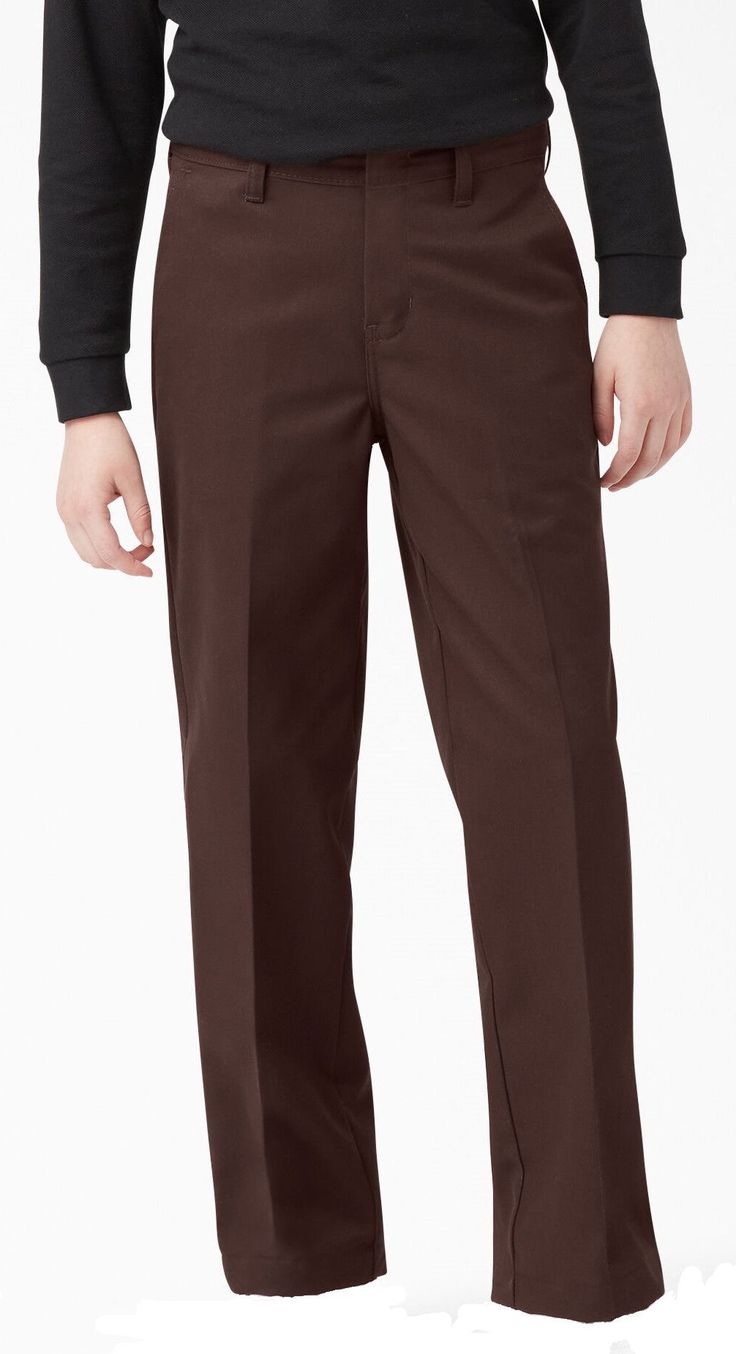 Brown Stretch Fabric School Wear Pant 81% Cotton, 19% Polyester Classic Straight Leg Winter Bottoms, Formal Stretch Brown Bottoms, Formal Stretch Brown Pants, Relaxed Fit Bottoms Without Pockets For Fall, Brown Formal Bottoms For Winter, Stretch Brown Full-length Dress Pants, Classic Brown Winter Pants, Classic Tapered Leg Winter Bottoms, Fall Chinos With Welt Pockets