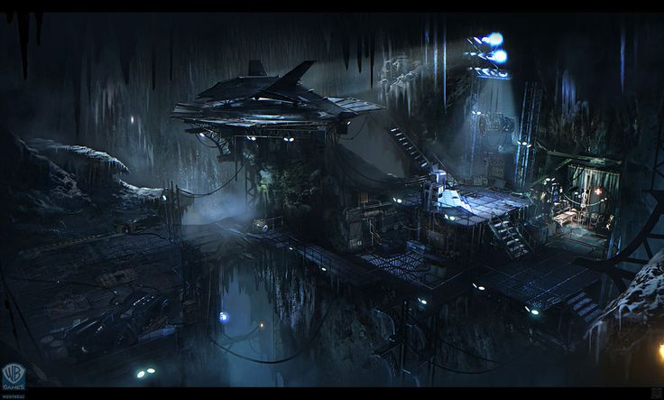 a futuristic city in the dark with lots of lights and water on it's sides