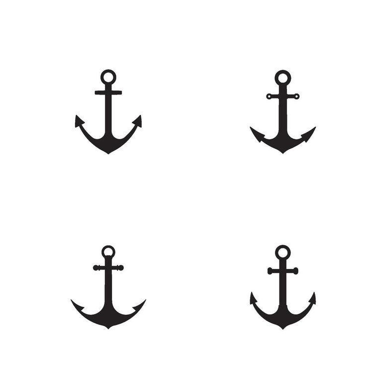 four black and white anchor symbols on a white background, each with an arrow in the middle