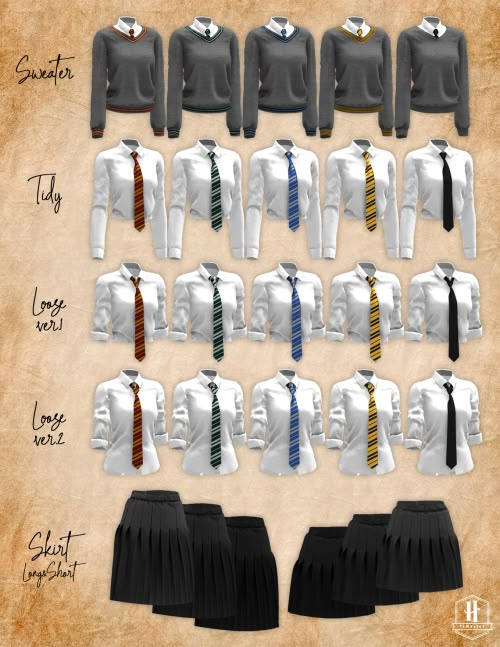 an image of men's dress shirts and ties in different styles, sizes and colors