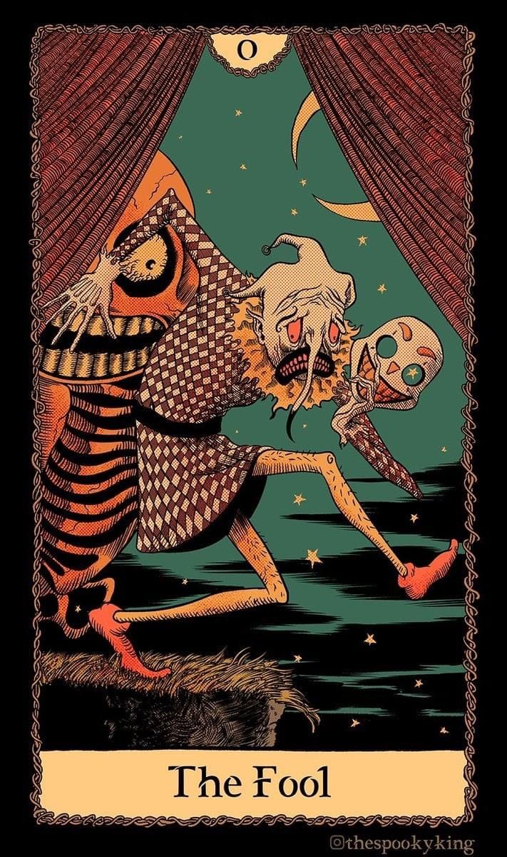 the fool tarot card with two skeletons on it