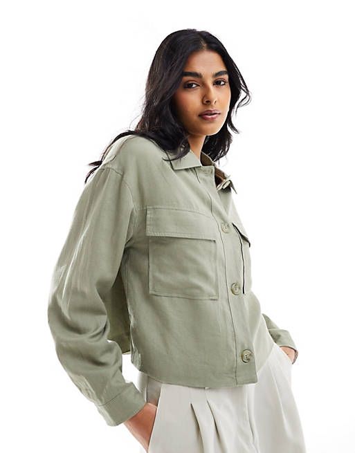 ASOS DESIGN utility shirt in washed sage | ASOS Green Relaxed Fit Top With Patch Pockets, Spring Utility Top With Roll-up Sleeves, Utility Tops With Roll-up Sleeves For Spring, Trendy Cotton Top With Flap Pockets, Trendy Cotton Tops With Flap Pockets, Spring Utility Button-up Top, Spring Utility Tops With Buttoned Pockets, Utility Button-up Tops For Spring, Khaki Utility Tops With Buttoned Pockets