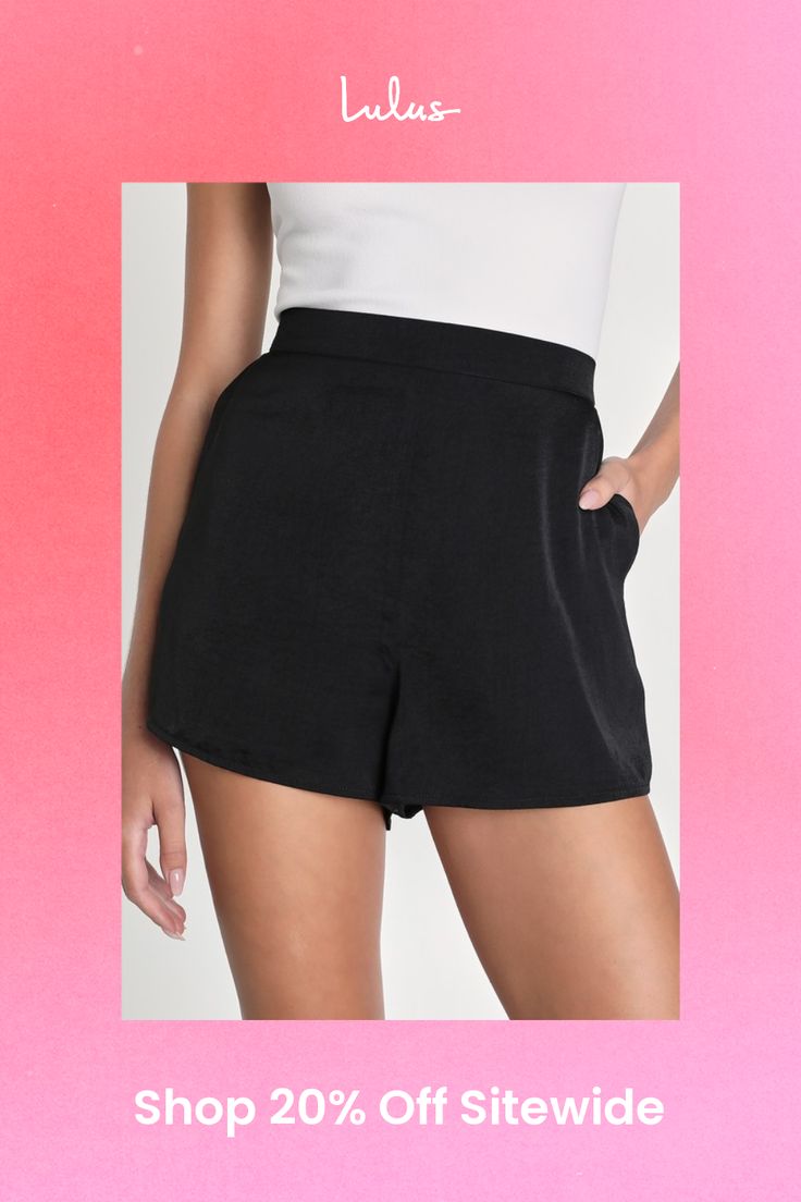 You'll be feeling sweet in the Lulus Extra Love Black Satin High-Waisted Shorts! These comfortable satin shorts begin at a high waist (with a bit of elastic at back for fit) before continuing into a relaxed silhouette. Side seam pockets complete the look! Fit: This garment fits true to size. Length: Above mid-thigh. Size medium Inseam: 2.00 Front Rise: 12.00 Waist: Fitted - elastic waist allows stretch. Hip: Not Fitted - room for hips. Fabric: Fabric has no stretch. Unlined. 100% Polyester. Hand Wash Cold. Do Not Bleach. Line Dry. Iron Low Heat. Imported. Lulus | Extra Love Black Satin High-Waisted Shorts | 100% Polyester. Short Skort With Built-in Shorts For Night Out, Flirty Fitted Shorts With Elastic Waistband, High Waist Bottoms With Built-in Shorts For Date Night, Flirty Bottoms With Built-in Shorts, Summer Pajama Shorts For Night Out, Bottoms With Elastic Waistband For Day Out, Trendy Above-knee Bottoms With Built-in Shorts, Chic Bottoms With Short Inseam For Date Night, Chic Bottoms For Date Night With Short Inseam