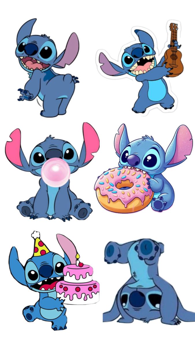 the stitcher characters are all different colors and sizes, including one with a birthday cake