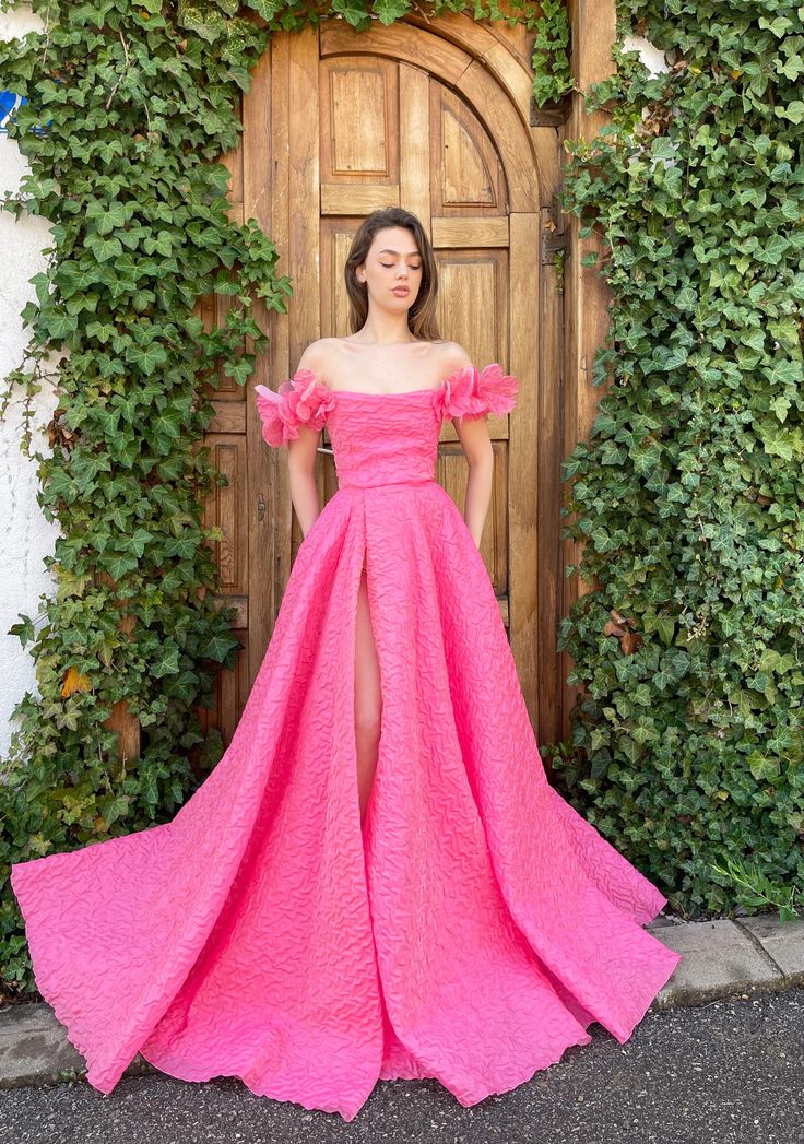 Blush Blossom Gala Gown | Teuta Matoshi Pink Gala Evening Dress With Detachable Train, Pink Evening Dress With Detachable Train For Gala, Pink Ball Gown With Detachable Train, Pink Luxury Gown With Sweep Train, Pink Ball Gown Evening Dress With Detachable Train, Luxury Pink Gown With Sweep Train, Off-shoulder Organza Evening Dress For Gala, Fitted Off-shoulder Evening Dress For Debutante Ball, Elegant Pink Gown With Detachable Train