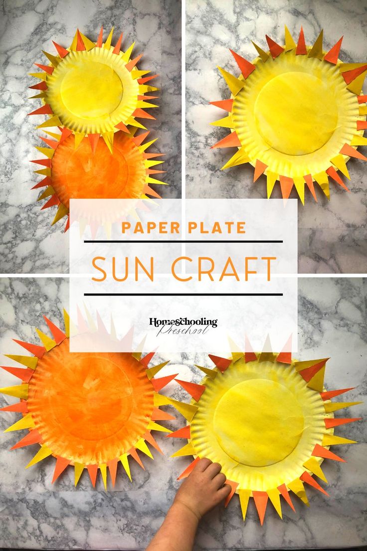 the paper plate sun craft is made with construction paper and then painted to look like it has