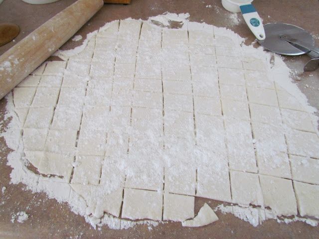 the dough is ready to be cut into squares and put on top of each other