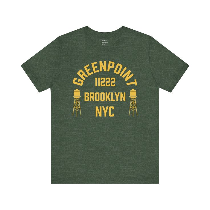 *Online only. This tee will be printed specially for you and may ship separately from other items in your order. Ships within a few days* What’s comfier than a casual tee? A premium casual tee. Rep your favorite neighborhood in this unisex Greenpoint jersey t-shirt. It features a crew neck, short sleeves and a new modern relaxed fit for effortless style. Design is exclusive to Local Color NYC. Solid colors are 100% cotton Heather colors are 52% cotton, 48% polyester Light soft jersey knit fabric Graphic Tee Tri-blend Pre-shrunk T-shirt, Urban Green Graphic Print T-shirt, Green Urban Graphic Print T-shirt, Urban Style Tri-blend Pre-shrunk Tops, Tri-blend Crew Neck T-shirt With Logo Print, Green Crew Neck T-shirt With Text Print, Green Sporty T-shirt For Everyday Wear, Tri-blend Crew Neck T-shirt With Screen Print, Green T-shirt With Text Print For Everyday