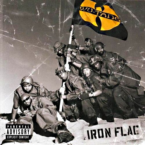 the album cover for iron flag is shown with soldiers and a yellow dog on it