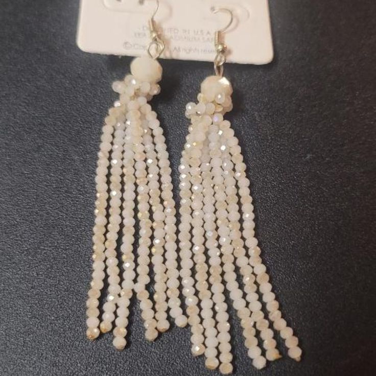 New Off-White Beaded Dangle Earring 3" White Beaded Earrings With Dangling Beads For Party, White Beaded Dangling Earrings For Party, White Dangling Beaded Earrings For Party, White Beaded Earrings With Faceted Round Beads, White Round Beaded Earrings With Faceted Beads, Adjustable White Beaded Earrings With Faceted Beads, White Faceted Beaded Round Earrings, White Beaded Earrings With Round Beads For Party, White Faceted Beads Drop Earrings