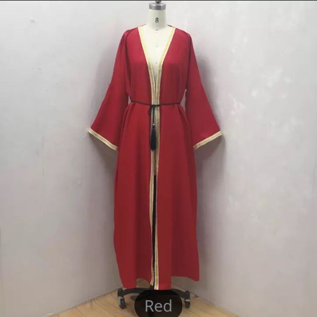 Beautiful Red For The Coming Season Elegant Long Sleeve Red Abaya, Elegant Red Long Sleeve Abaya, Elegant Red Floor-length Abaya, Elegant Red V-neck Kaftan, Red Long Thobe For Eid, Red Elegant Long Sleeve Robe, Elegant Red Long Sleeve Robe, Elegant Long Sleeve Red Robe, Red Maxi Kaftan For Eid