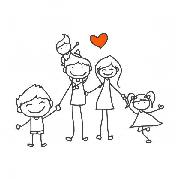 a family holding hands with a heart above them