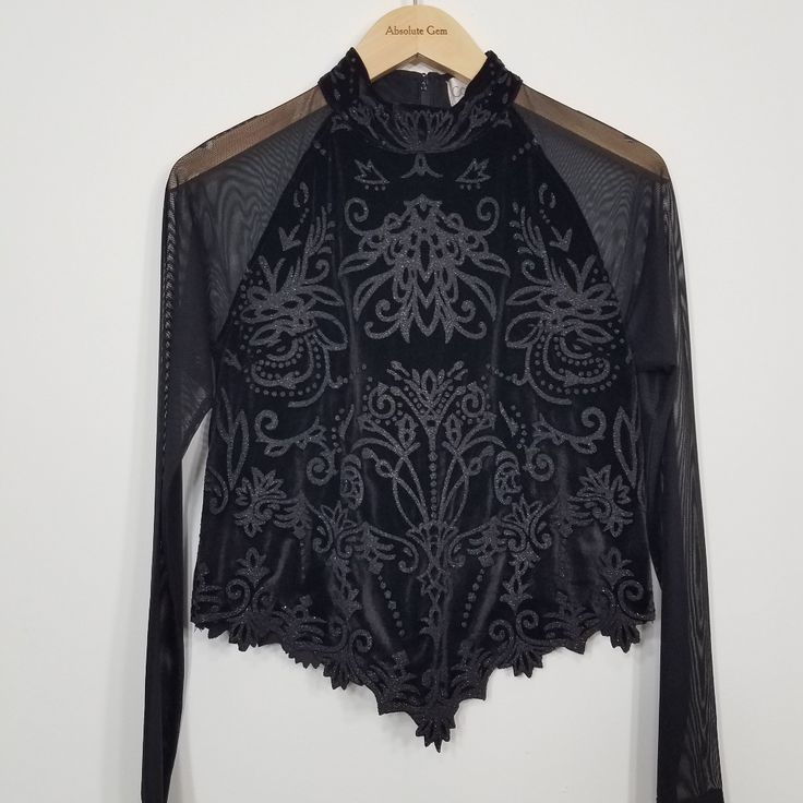 Gorgeous Conrad C Collection Black Velvet Dressy Blouse Size Medium With Sheer Long Sleeves, Beautiful Textured Embellishment With An Elegant Design. Great As A Dance Top Or Sexy With Heels And Jeans For A Night Out! - High Neck Collar - Zips All The Way Down The Back - New With Tags! - Size Medium Pit To Pit 17" Length 21" *Measurements Are Approximate. Items Measured While Laying Flat. *Bundle 2 Or More Items And Save On Shipping! Fancy Top, High Neck Collar, Teal Blouse, Fancy Tops, Dance Tops, Dressy Blouse, Sheer Shorts, Chic Blouses, Embellished Top