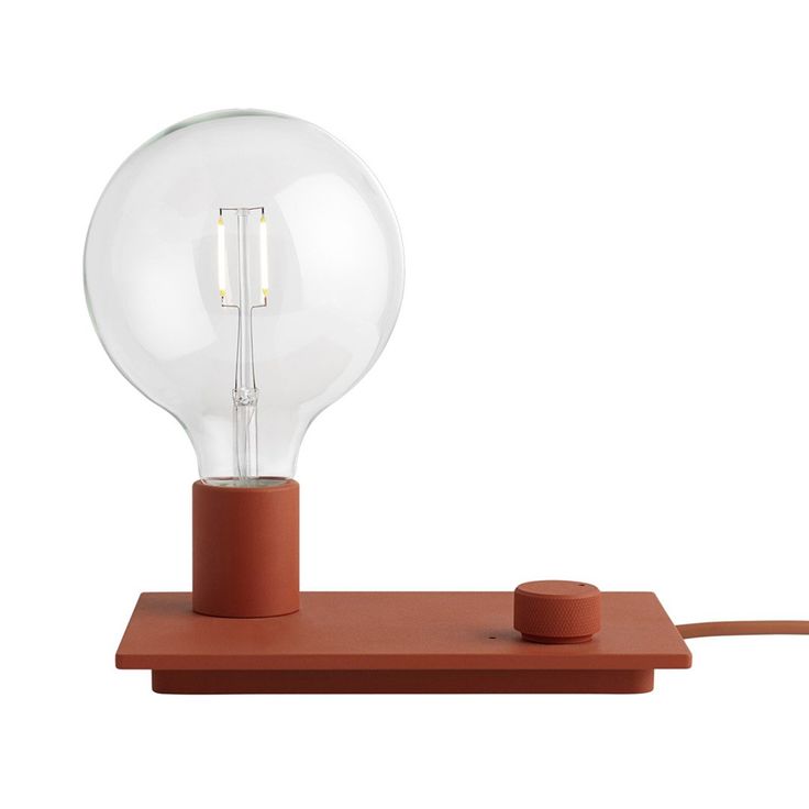 a light bulb sitting on top of a wooden stand