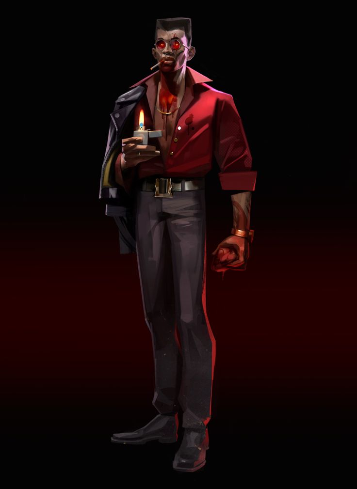 a man holding a lit candle in his right hand and wearing a red shirt with black pants