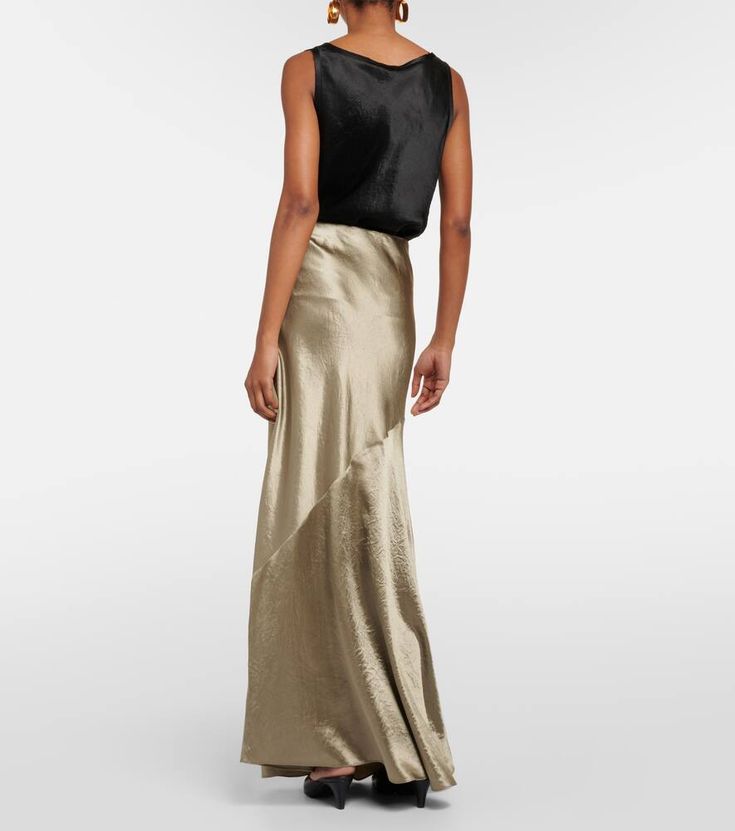 Find VINCE Satin Slip Skirt on Editorialist. Material: 100% acetate. Care instructions: hand wash. Made in China. Designer color name: Artichoke. Elasticated waistband. Satin Skirt Aesthetic, Green Satin Skirt, Maxi Skirt Spring, Satin Slip Skirt, Vince Clothing, Skirt Aesthetic, Spring Knits, Spring Bags, Slip Skirt