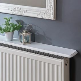 a white radiator next to a potted plant on top of a table