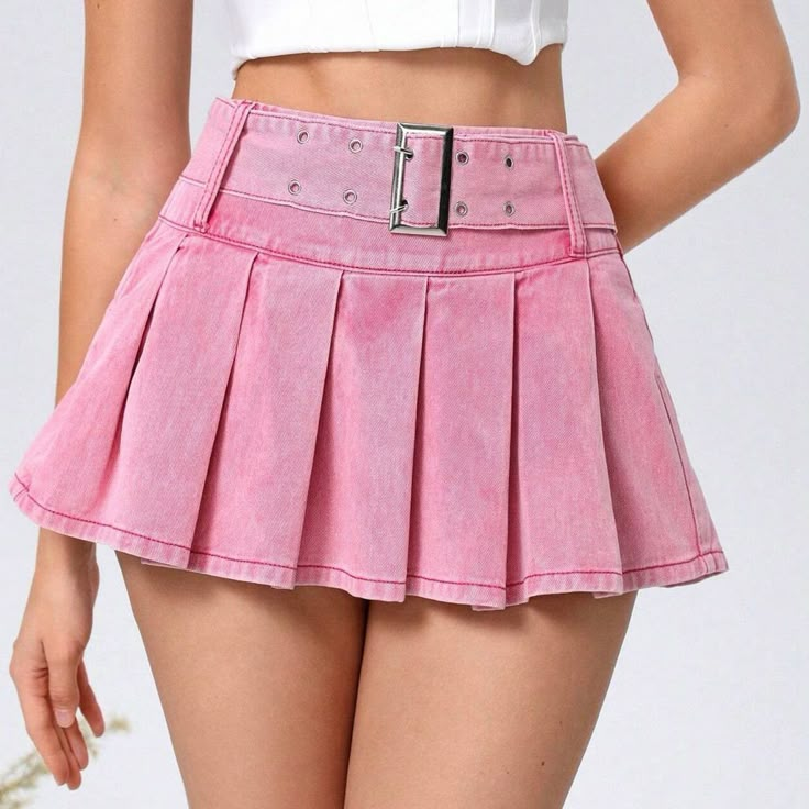 Brand New- Never Worn! I’m Selling This For The Same Price I Bought It Off Of Shein- It Is Great Quality Just Too Short For Me (I’m 5’11). There Are No Built-In Shorts And The Belt Is Removable. Hot Pink Skirt Short, Pink Fringe Mini Skirt, Pink Plade Skirt, Skirt Micro, Pink Denim Skirt, Buckle Skirt, Black Sequin Skirt, Club Outfits For Women, Pleated Denim