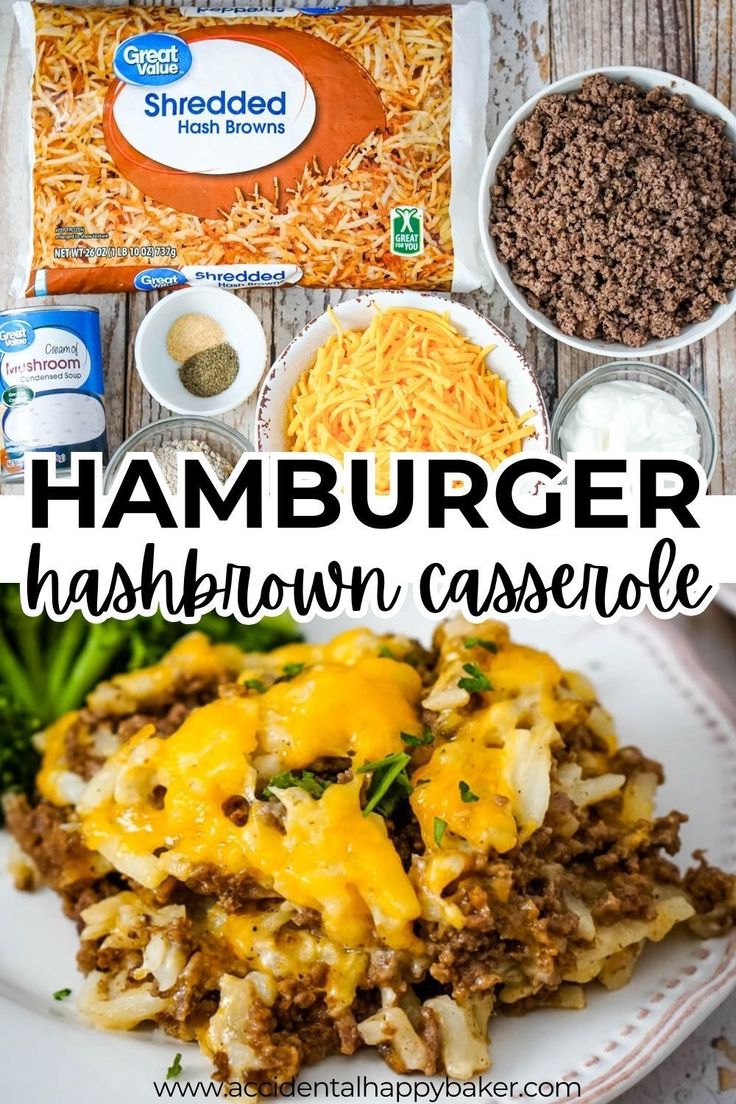 this hamburger hashbrown casserole has been made with ground beef and cheese