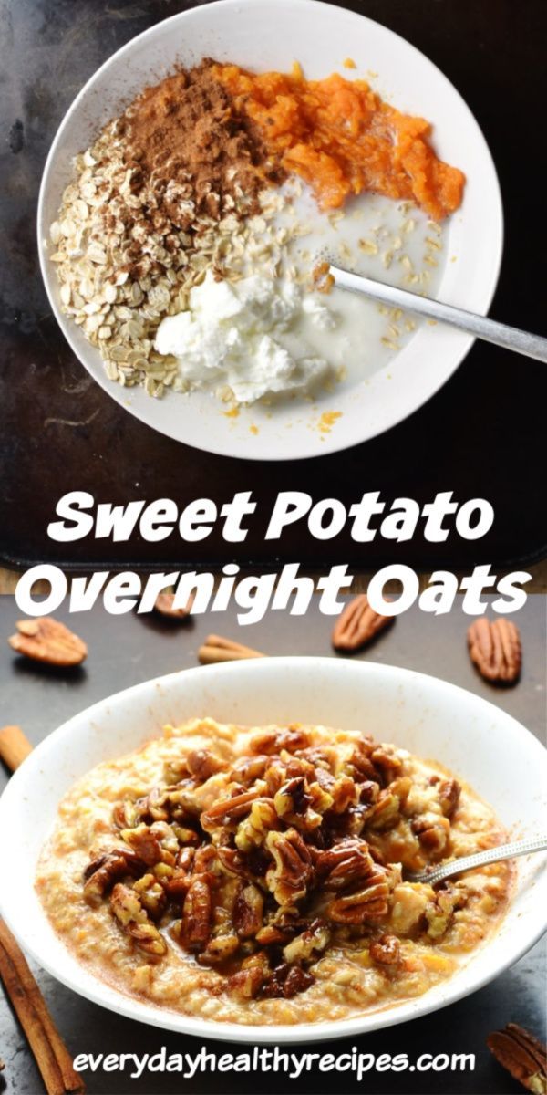 sweet potato overnight oats with pecans and cinnamon