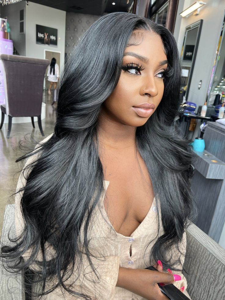 Baddie Hairstyles Medium Length, See In Weave, Relax Hairstyles, Blowout Layers, Haircare Tips, Wig Ideas, Retro Nails, Baddie Style, Natural Human Hair