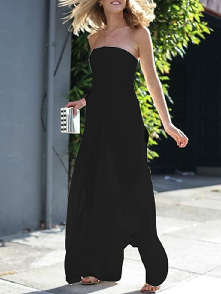 Women Sexy Solid Off Shoulder Party Jumpsuit Summer Sleeveless Backless Elegant Rompers Outfits Long Wide Leg Pants Overall Strapless Jumpsuit For Date Night In Summer, Chic Strapless Jumpsuit For Party, Strapless Stretch Jumpsuit For Date Night, Strapless Solid Color Jumpsuits And Rompers For Evening, Summer Strapless Stretch Jumpsuit, Summer Stretch Strapless Jumpsuit, Strapless Jumpsuits And Rompers For Night Out, Summer Evening Bandeau Strapless Jumpsuit, Summer Evening Strapless Bandeau Jumpsuit