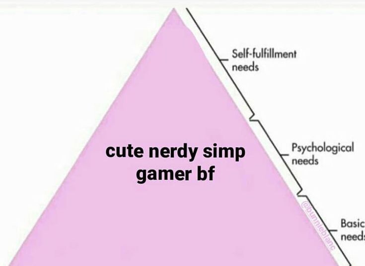 a pink triangle with the words cute nerdy simp game bt