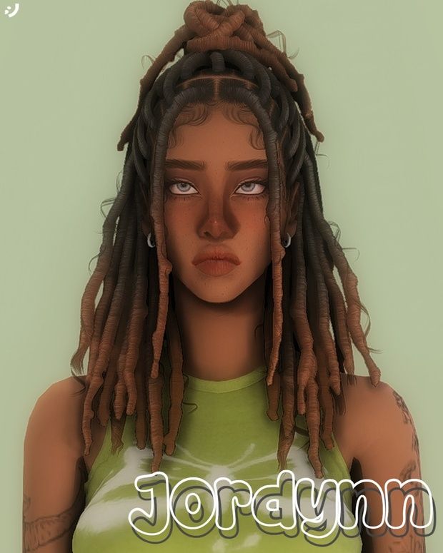 an image of a woman with dreadlocks on her head and the words jordyn