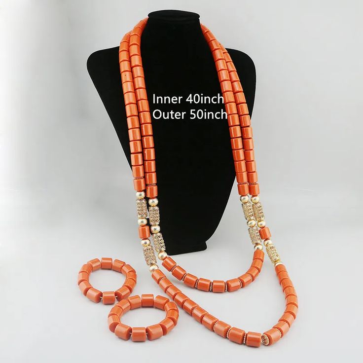 Elevate your Nigerian wedding or party look with this Bead Jewelry. Handcrafted with care, these jewelry pieces add a touch of color and cultural significance to your ensemble, making you stand out with traditional elegance. Elegant Round Jewelry With 108 Beads, Adjustable Orange Jewelry For Festivals, Bohemian Gold Beads Wedding Jewelry, Elegant Beaded Necklaces For Traditional Ceremonies, Bohemian Wedding Jewelry With Gold Beads, Bohemian Gold Beaded Wedding Jewelry, Traditional Orange Jewelry For Ceremonies, Traditional Adjustable Beads For Wedding, Traditional Jewelry With Colorful Round Beads