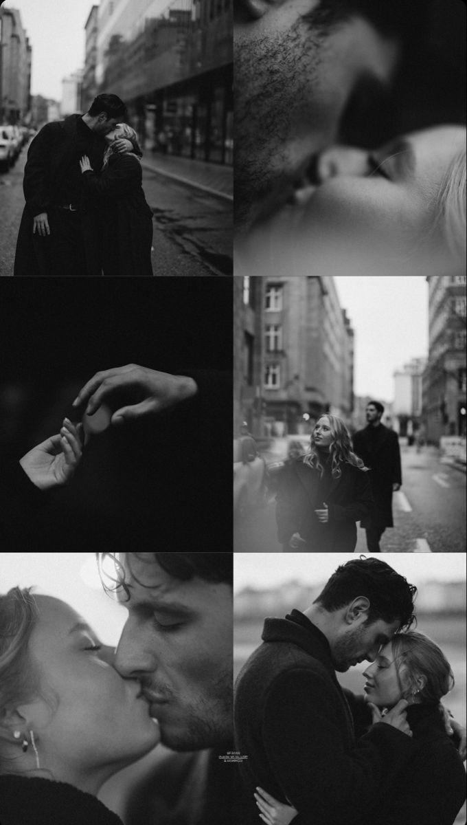 black and white images of people kissing on the street